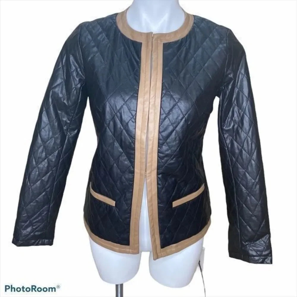 - Joan Rivers Black Taupe faux leather jacket
